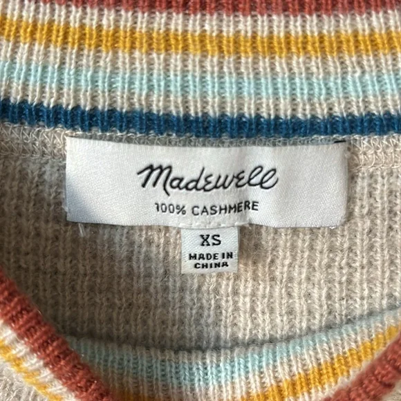 Madewell Rainbow Trim Tan Cashmere Waffle Sweatshirt Sweater - Picture 6 of 12